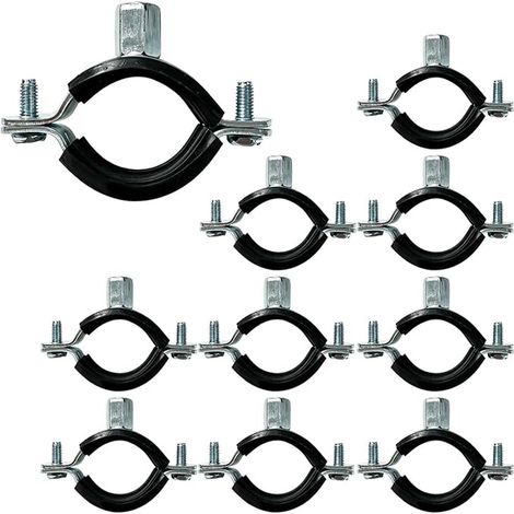 colliers de serrage pour tuyaux 32 mm, plage 31–36 mm, métal galvanisé avec garniture en caoutchouc, filetage M8/M10, vis M6, pour plomberie, chauffage et tubes PPR (1/5)