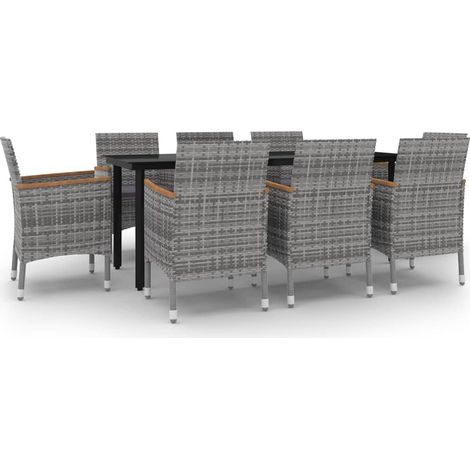 Conjunto de comedor de jardín de 9 piezas con cojines resina tejida cristal gris 020014454 (1/5)