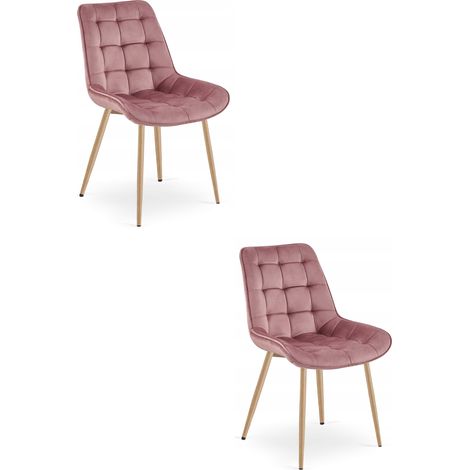 Chaise - leobert - bera - velours rose foncepieds chene - 54 x 60 x 88 cm - lot de 2 211770236