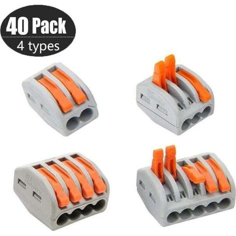 PCT-212/213/214/215 Lot de 40 bornes de raccordement compactes pour écrous de levier Assortiment de connecteurs de câbles (1/4)