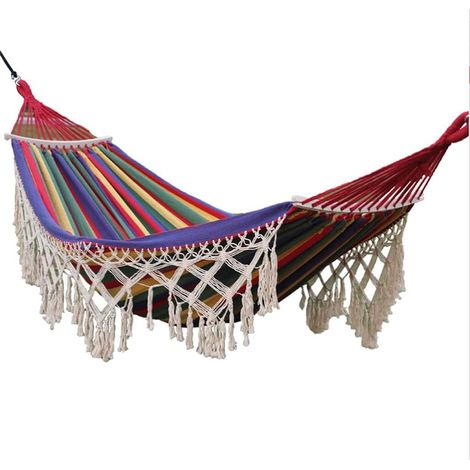 Hamac de jardin avec pompons anti-renversement et bâton en bois pour terrasse, jardin, cour, plage, extérieur (couleur : B) (1/4)