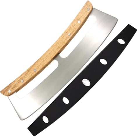 Coupe-pizza demi-lune, machette à manche en bois, long hachoir à pain semi-circulaire en acier inoxydable, toast (1/5)