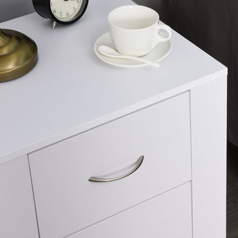 Comodino HOMCOM con 2 cassetti, gambe e base rialzata per camera da letto, tavolino laterale per soggiorno, stile moderno, 48x39x54 cm, bianco (1/5)