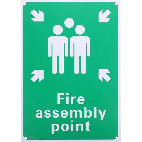 Panneau de point de rassemblement incendie - Panneau d'urgence en aluminium avec symbole et texte pour parc et jardin-29.8X21cm (1/4)