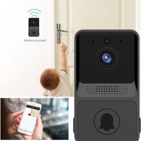 Kabellose Video-Türklingel, smarte WLAN-Video-Türklingel mit Gong, Türklingel-Set mit HD-Video, 2,4-GHz-WLAN (Schwarz) (1/3)