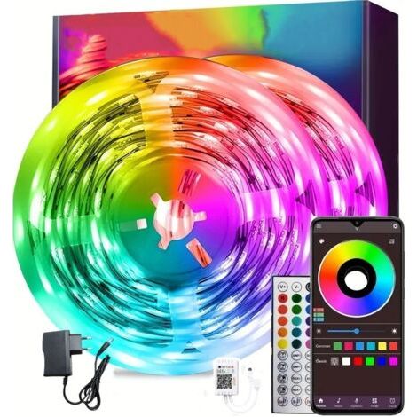 Ruban LED 30M multicolore – Dimmable avec télécommande et Bluetooth – Modes d'éclairage synchronisés – Pour décoration intérieure (1/5)
