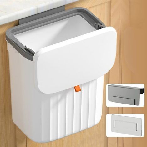 (Couleur:Blanc.)Poubelle de cuisine suspendue avec couvercle - 10 l - Poubelle à compost murale pour porte d'armoire, petite poubelle en plastique (1/5)