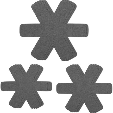Lot de 9 protège-poêles - Protection empilable - 3 tailles différentes - En feutre - Réglable - Antidérapant - Pour poêles, casseroles, bols - Protection contre les rayures (2 mm gris)