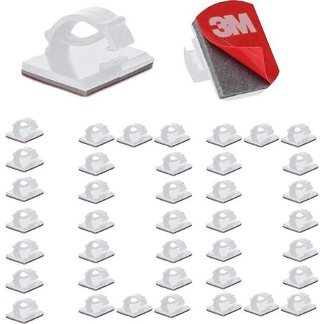 Pack of 100 cable clips with 3M adhesive – Cord organization for office, home, car – Secure attachment to smooth surfaces – 100 pieces (1/5)