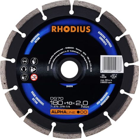 Disco diamante Rhodius dg70 corte hormigón 180 mm