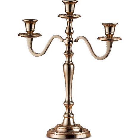 Candeliere Candelabro in Metallo Golden 3 Fiamme 30 x 12 x 38 cm