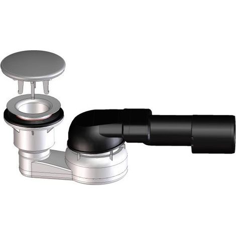 Sifone piatto doccia DN40/50x80mm, deflusso orizzontale, snodo sferico e piastra in acciaio-cromo d 86mm (1/2)
