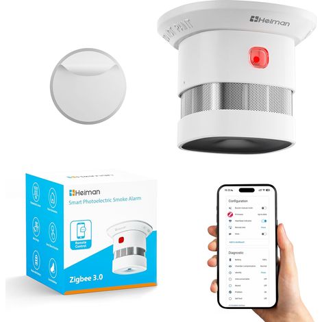 Détecteur de fumée Zigbee 3.0, Pile remplaçable 5 Ans, HS1SA-E Plus Hub Zigbee requis, Home Assistant ZHA/Z2M, support magnétique inclus, lot de 1 (1/5)