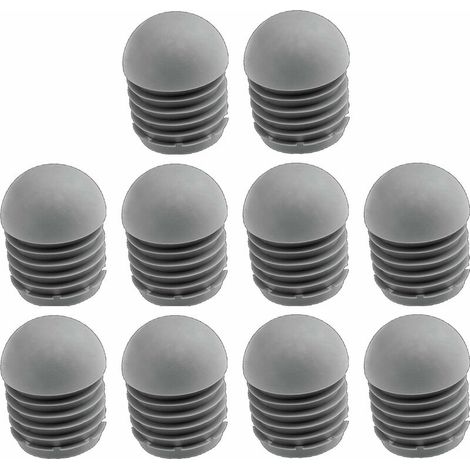 10x Embout de tube rond rentrant à ailettes tête demi-sphérique matière élastique antidérapante Bouchon Capuchon Pied Meuble Table Chaise Protection Extrémité Cannelé, Ø extérieur 19mm gris
