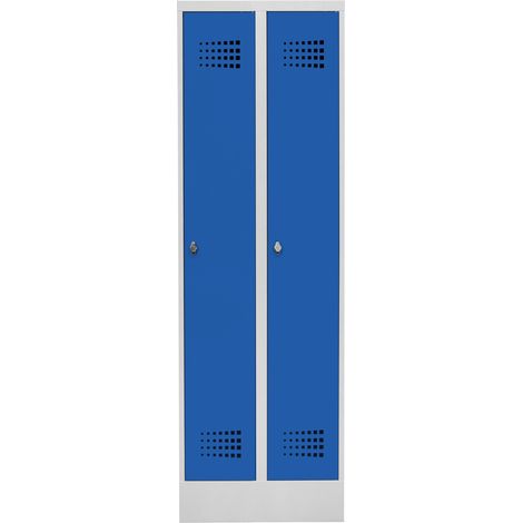 STIER Garderobenspind Premium mit Sockel 2 Abteile Drehriegel lichtgrau/enzianblau (1/2)