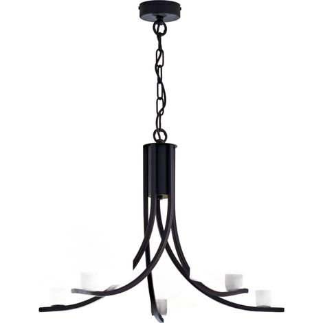 Lampadario nero a catena 5xE27 paralumi bianchi Arthur Jupiter (1/5)