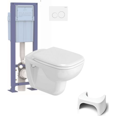 Inodoro suspendido DURAVIT D-code + bastidor de soporte SIAMP + placa + taburete fisiológico blanco