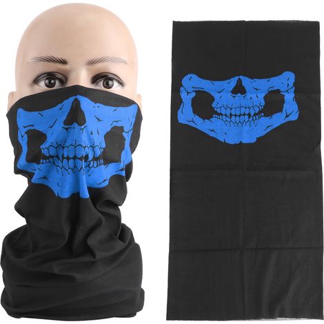 Nahtloser Totenkopf-Nackenwärmer, 2-teilig, blau, atmungsaktiver Nackenwärmer für Radfahren und Motorradfahren (1/5)