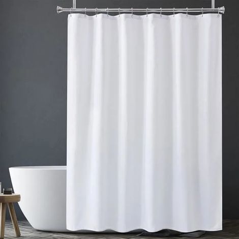 Rideau Douche Blanc 2-en-1, Liner Imperméable et Lavable, Tissu Doux, 72x72 Pouces (1/5)