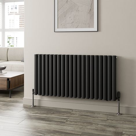 Black Oval Column Designer Radiator Vertical Horizontal 600 x 1200mm Double Panel (1/5)