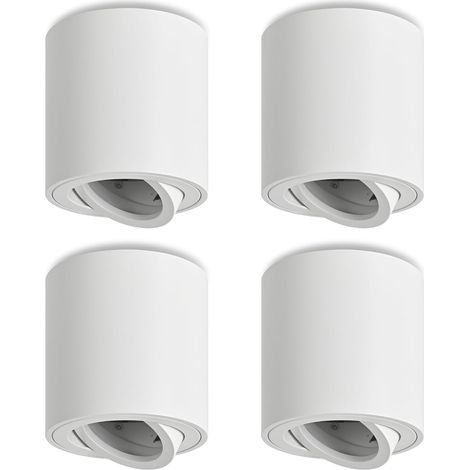 4× Spots de Plafond Blanc - Spot en Saillie Plat 30° Orientable - Avec Douille GU10-230V LED Plafonnier Spot - Aluminium Rond Downlight Luminaire Plafonnier - Sans lampe GU10 (1/5)