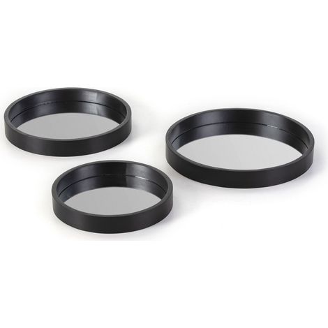 Set/3 Tablett 40X5 cm / 36X5 cm / 30X5 cm Glas/Holz Schwarz