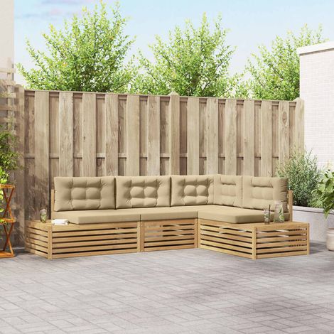 Salon de Jardin 5 Pièces en Bois d'Acacia Massif avec Coussins Beige Canapé d'Extérieur - PANGIVO (1/5)