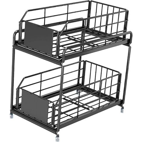 Rangement pour épices double étage grand volume imperméable solide organisateur meuble sous évier cuisine domestique noir (1/5)
