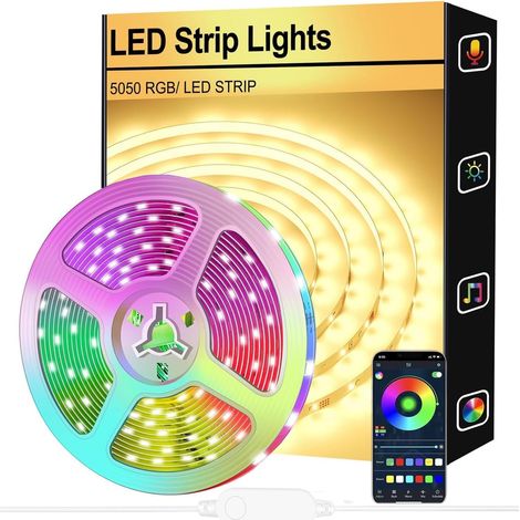 Ruban LED 2M,RGB Bande LED,Bluetooth App Contrôle Synchroniser avec Rythme de Musique, Mode Minuterie, pour Chambre, Salle de Jeux, Fête,TV (1/5)