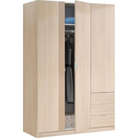 Armadio Con 3 Ante Battenti E 3 Cassetti Armadietto Con Asta Appendi Abiti E 3 ripiani Ideale Per Camera Da Letto Soggiorno Salone Ingresso Design Moderno Lancaster 180 x 121 x 52 Cm Colore Rovere - C