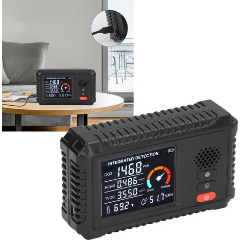 Détecteur de qualité de l'air 5 en 1 : moniteur d'évaluation environnementale en temps réel pour la détection du HCHO, des COVT, du CO2, de la température et de l'humidité. (1/5)
