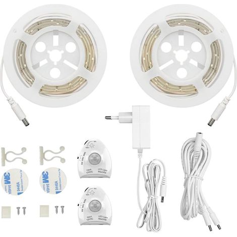 Ruban LED Capteur Mouvement Lumière, Bande Lumineuse Détecteur de Mouvement éclairage lit, Bandeau Lumière Réglable avec Prise Secteur (2PC) (1/5)
