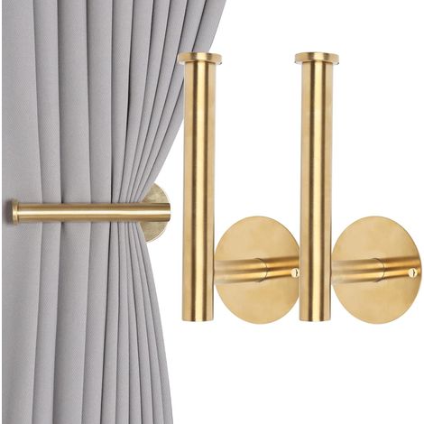 Lot de 2 embrasses de Rideaux adhésives sans perçage pour Rideaux Crochet Rideau adhesif Crochet Rideau sans percage (2, doré) (1/4)