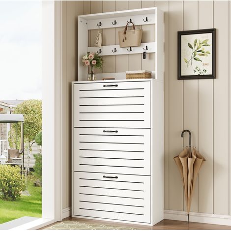 Meuble rangement chaussures mural grand 70 25 165 cm blanc OKMYHOME (1/5)