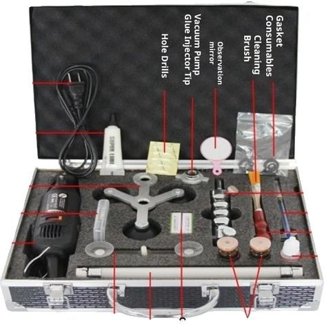 Kit de réparation de pare-brise, acier inoxydable, 30 x 25 x 20 cm, compatibilité universelle, type combiné, en boîte (1/5)