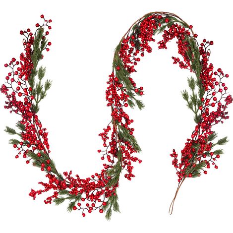 Wolketon Weihnachtsgirlande 1,8 m, Tannengirlande mit roten Beeren, künstliche Weihnachtsdeko Grün (1/5)