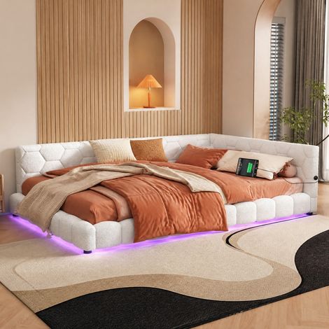 Sofá cama 214x152x64,5 cm de MDF y tela blanca FloraGrace (1/5)