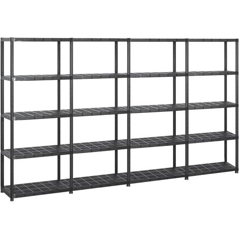vidaXL Estanterías de almacenaje 5 niveles plástico negro 284x38x170cm (1/4)