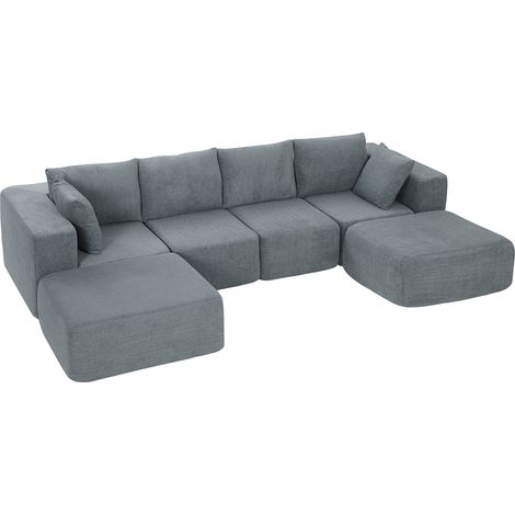 Modulares Ecksofa in Samtoptik mit Schaumstoffpolsterung und Kissen, 294 x 165 x 70 cm, Dunkelgrau