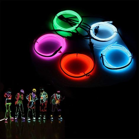 Fil lumineux néon 5 x 1 m, alimenté par piles, guirlande lumineuse EL, 3 modes d'éclairage : fixe, clignotant, stroboscopique, fluorescent (1/5)