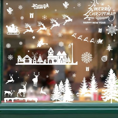 Stickers Noel Fenetre,2030cm 9pcs Reutilisable Autocollant Noel Fenetre Electrostatique Avec Flocon De Neige, Rennes Decoration Noel Fenetre,Blancs Stickers Noel Vitre Pour Déco Noel De Intérieur (1/3)