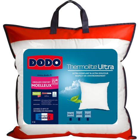 Dodo – Lot de 2 oreillers maxiconfort 60x60 cm – Enveloppe en percale – Garnissage 100% polyester – Technologie Thermolite Ultra