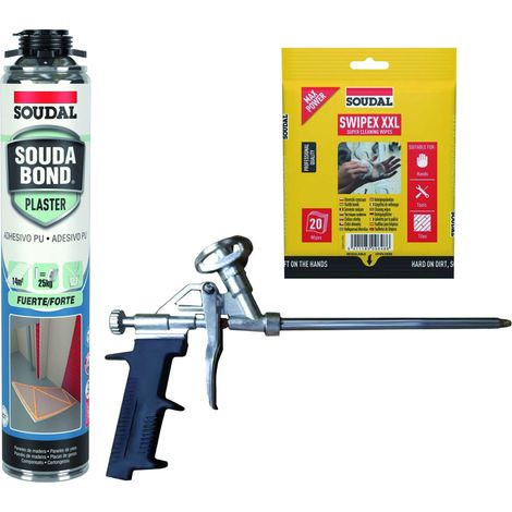 Soudal BOX 10 PZ SCHIUMA POLIURETANICA PER CARTONGESSO PER PISTOLA ml.750 + PISTOLA + 1 CF DI SWIPEX - 1 Confezione