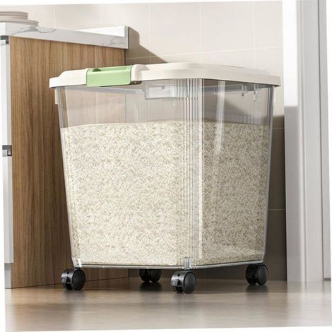 Conteneur riz 33 lb avec roues – hermétique, farine, aliments, transparent (1/5)