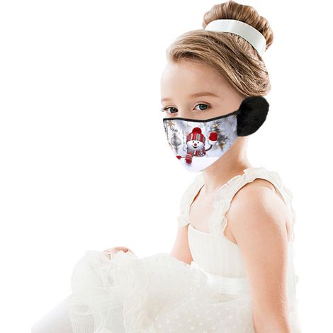 Weihnachtsmaske / Gesichtsmaske für Kinder mit Ohrenklappen – Schneemann (1/4)