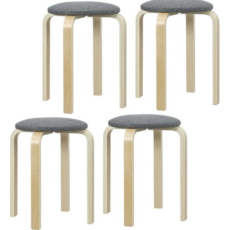 Set de 4 taburetes apilables redondos gris con efecto lino HOMVRA (1/5)