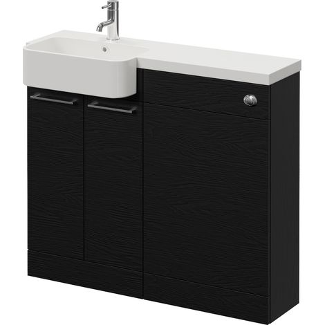 Napoli 250 Nero Oak 1000mm 2 Door Vanity Unit Toilet Suite with Left Hand Round Rico Semi Recessed Basin - 1000mm - Chrome 160mm HandleWithout Kingston Toilet Pan