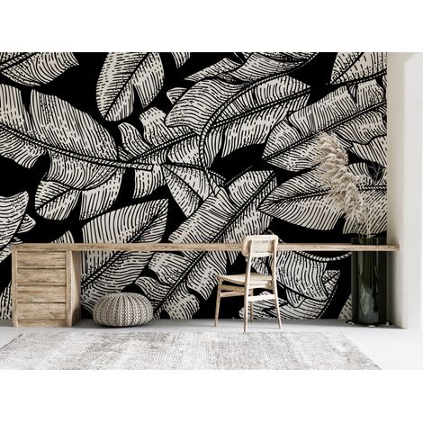 Papier peint nature - jungle exotique en noir et blanc - 150 x 250 cm (1/2)