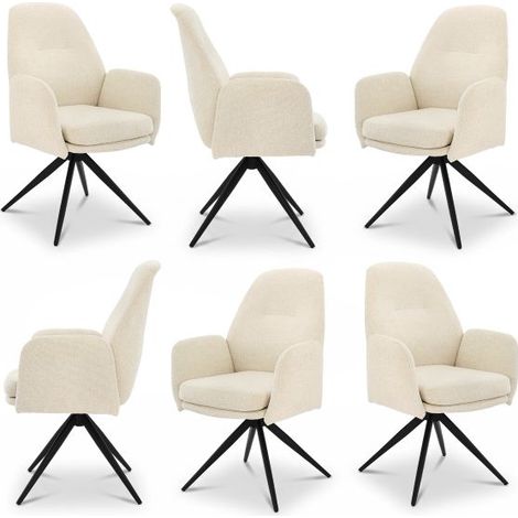 Bon Furni Chenilla Silla de comedor Blanco Crema, Set de 6, giratoria 360°, ergonómica con alta elasticidad y reposabrazos