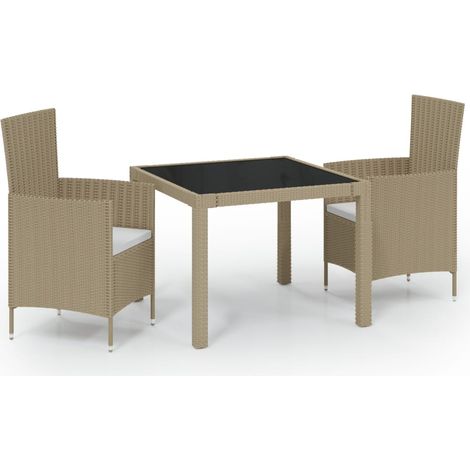 Maison Exclusive - 3-tlg. Garten-Essgruppe mit Auflagen Poly Ratt